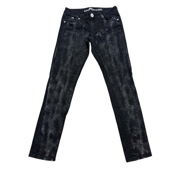 Almost Famous Jeans Womens 9 Black Skinny Rhinestone Studded Stretch Denim - Picture 1 of 6